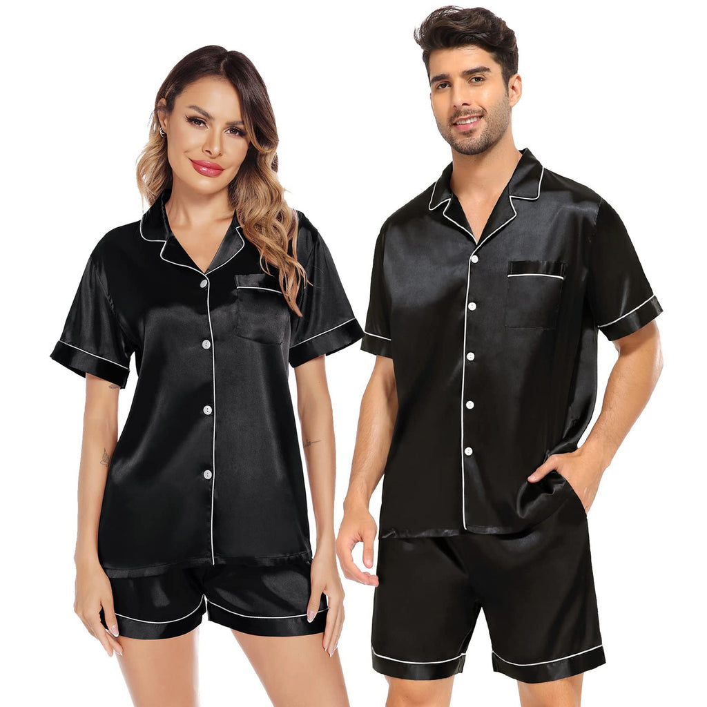 Silk Pajamas Men And Women Short Set